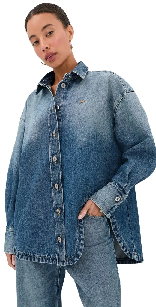 The Attico Bomber Denim Button Down Shirt | Image 1 The Attico Bomber Denim Button Down Shirt | Image 1