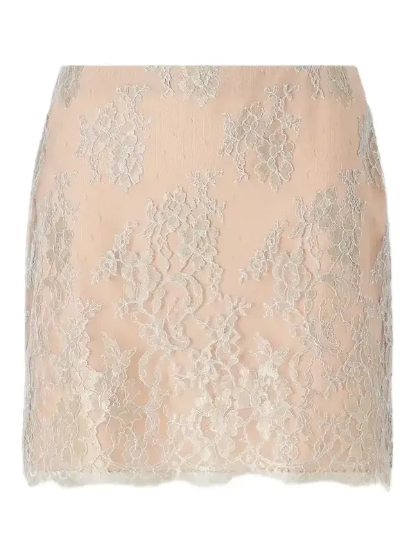 Metallic Lace-trimmed Satin Mini Skirt