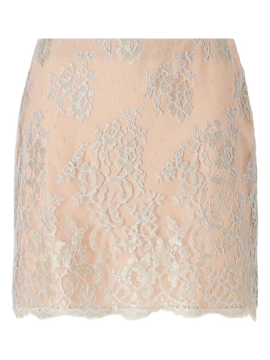Metallic Lace-trimmed Satin Mini Skirt Metallic Lace-trimmed Satin Mini Skirt