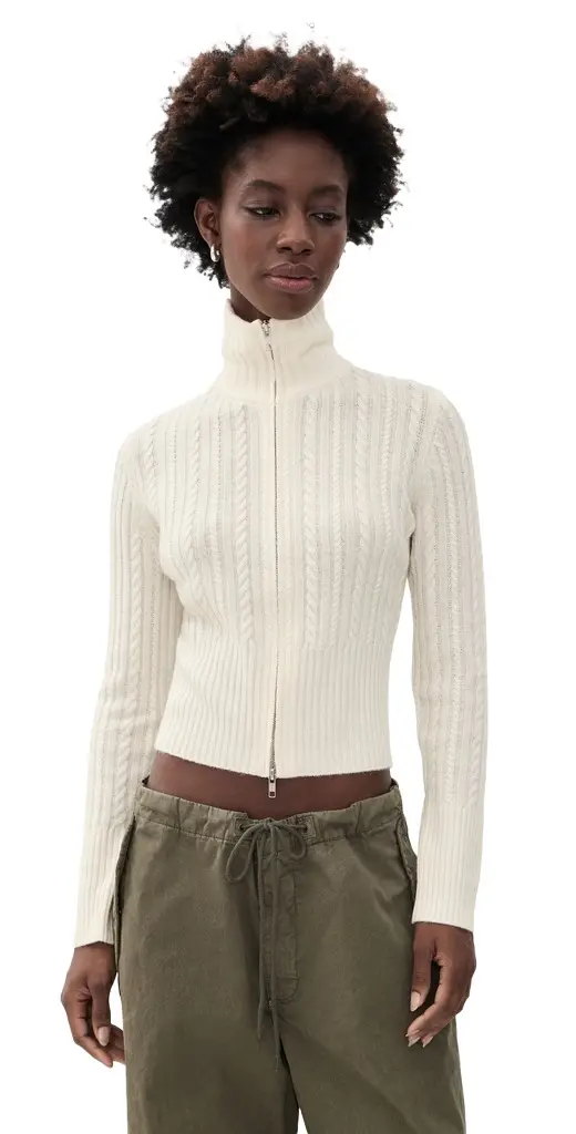 GOOD AMERICAN The Cable Zip Up Cardigan