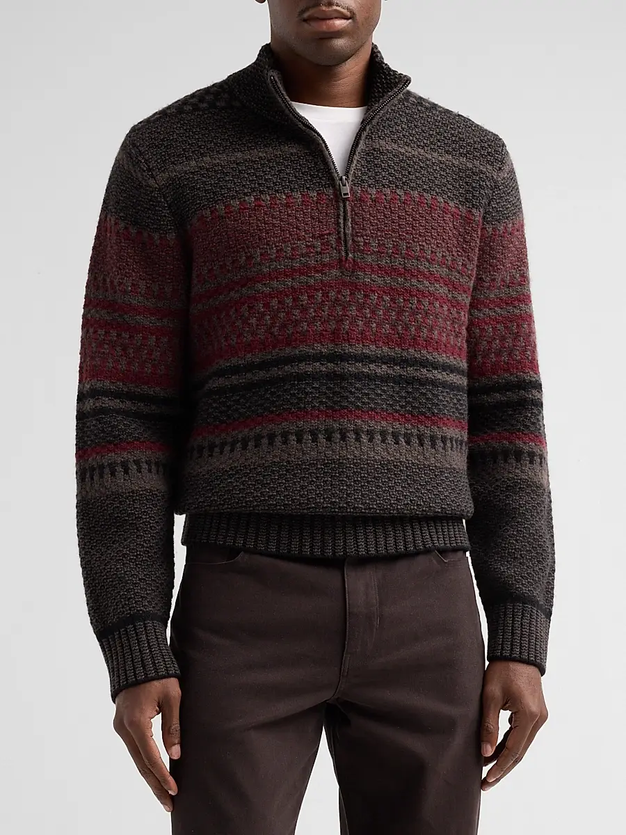 Vince Men's Variegated Jacquard Wool-Blend Quarter-Zip Sweater | Thumbnail 4 Vince Men's Variegated Jacquard Wool-Blend Quarter-Zip Sweater | Thumbnail 4