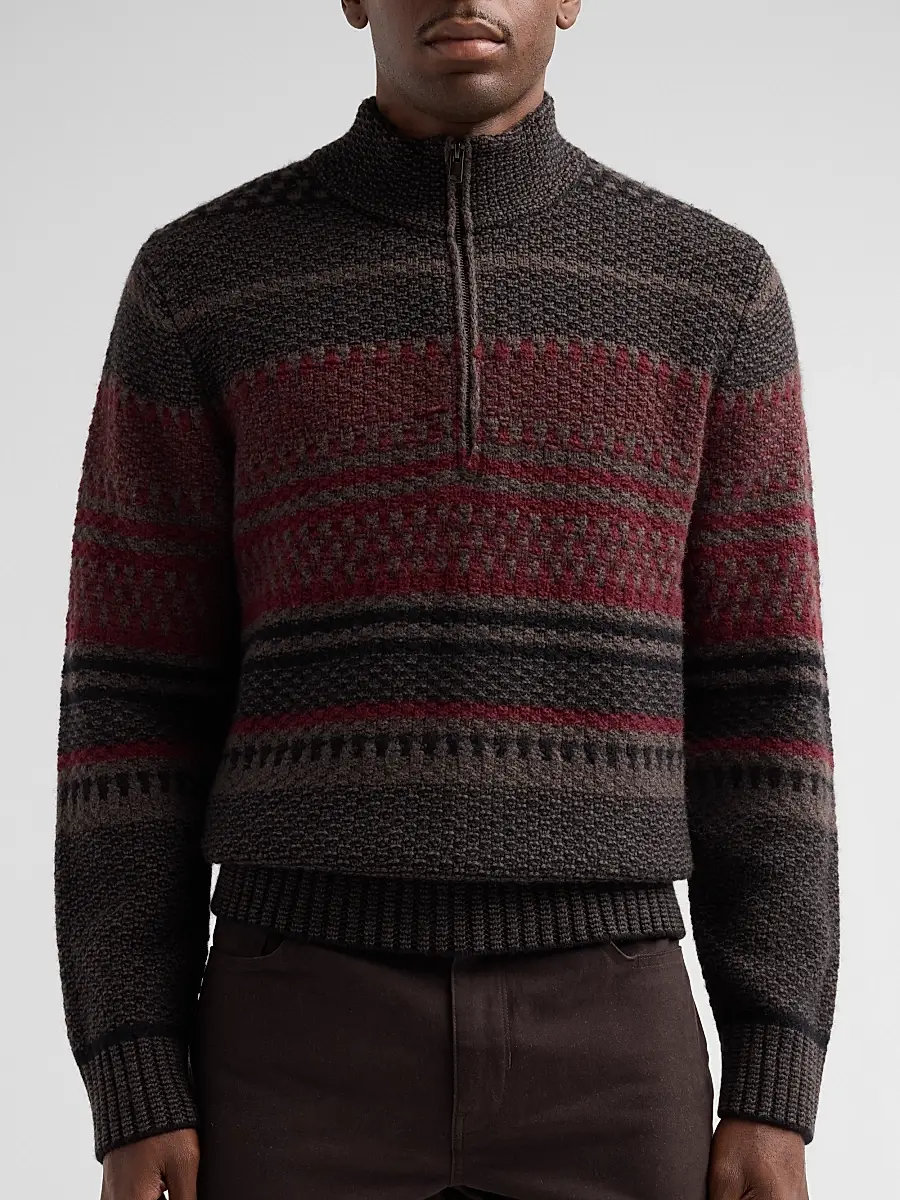 Vince Men's Variegated Jacquard Wool-Blend Quarter-Zip Sweater | Thumbnail 5 Vince Men's Variegated Jacquard Wool-Blend Quarter-Zip Sweater | Thumbnail 5