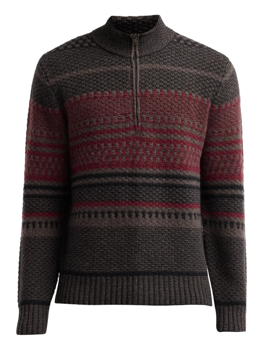 Men's Variegated Jacquard Wool-Blend Quarter-Zip Sweater Men's Variegated Jacquard Wool-Blend Quarter-Zip Sweater