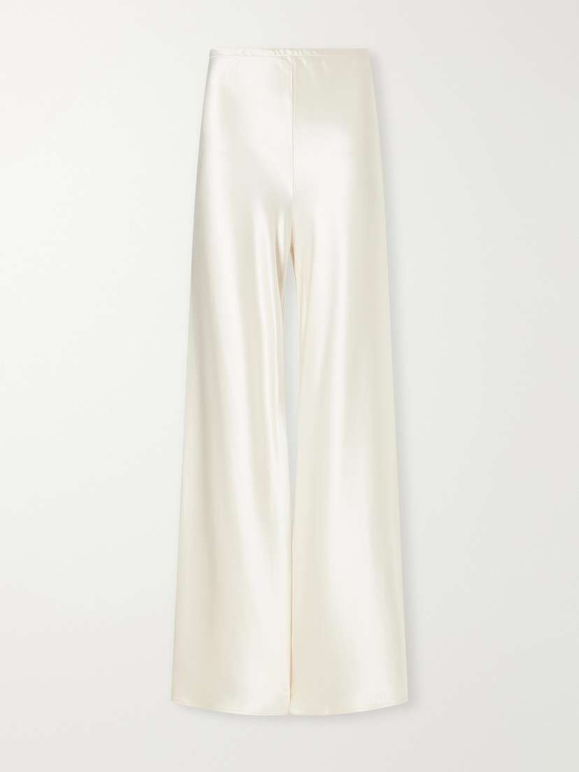 LESET Barb Draped Satin Wide-leg Pants