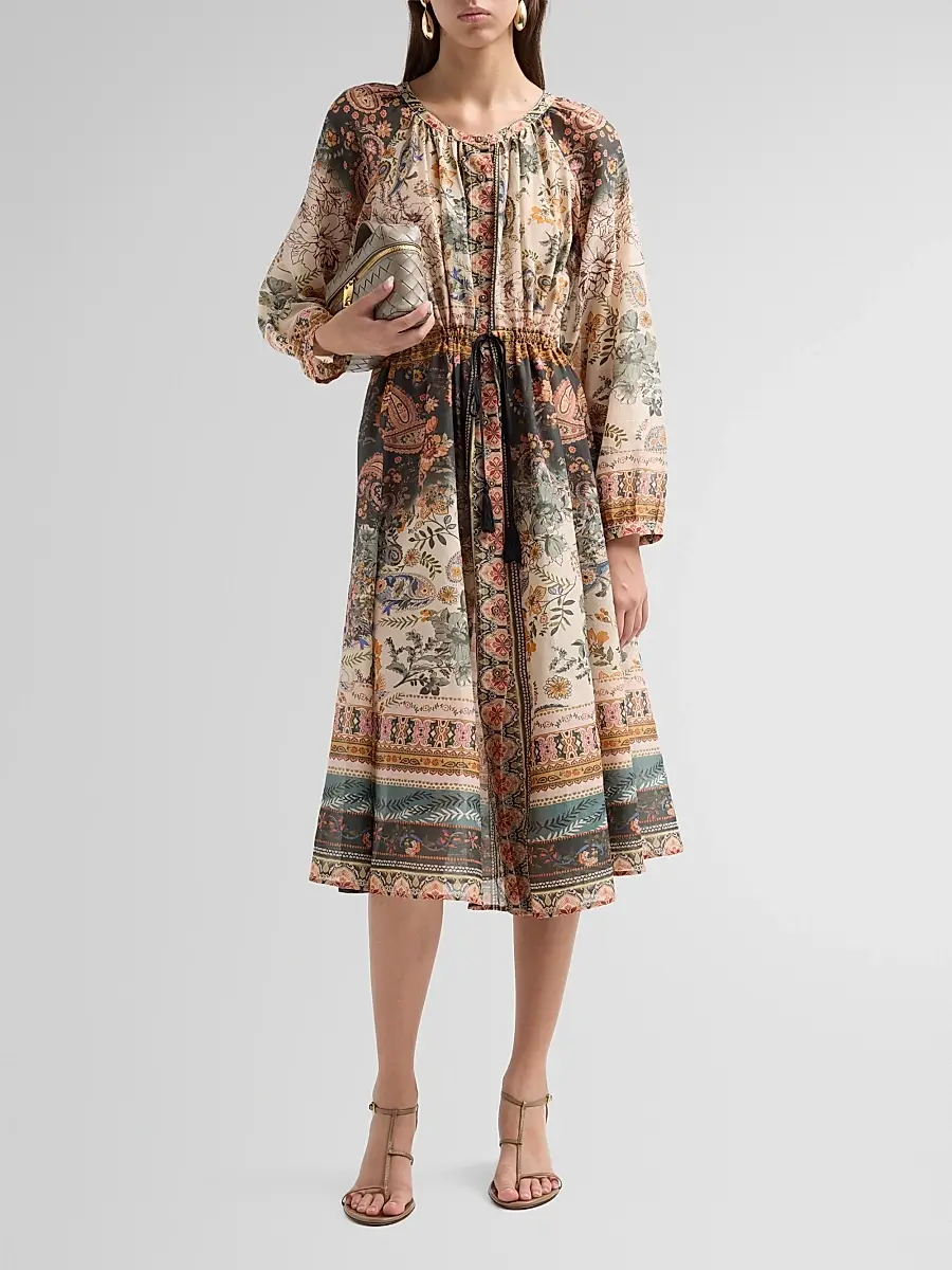 Johnny Was Women's Michaella Printed Cotton-Silk Midi Dress | Thumbnail 2 Johnny Was Women's Michaella Printed Cotton-Silk Midi Dress | Thumbnail 2