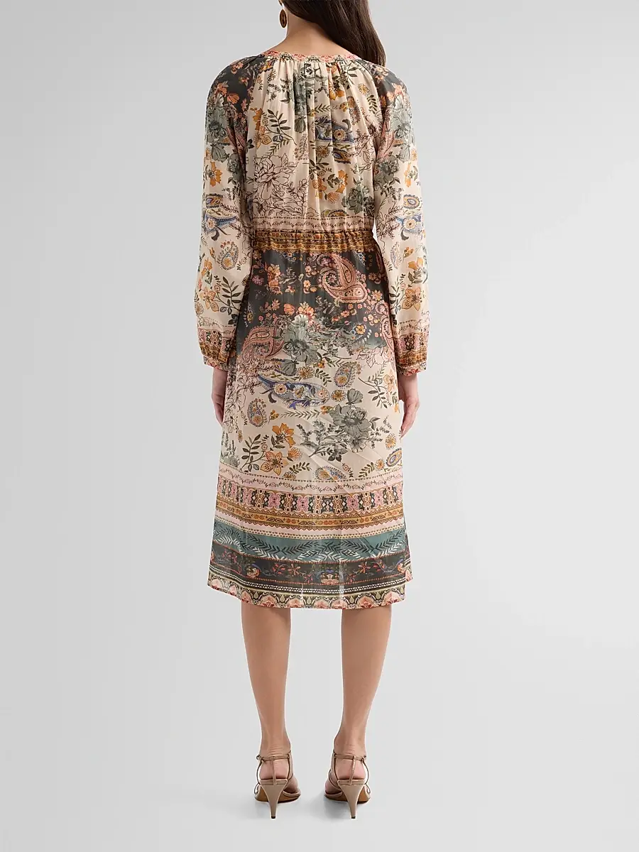Johnny Was Women's Michaella Printed Cotton-Silk Midi Dress | Thumbnail 3 Johnny Was Women's Michaella Printed Cotton-Silk Midi Dress | Thumbnail 3