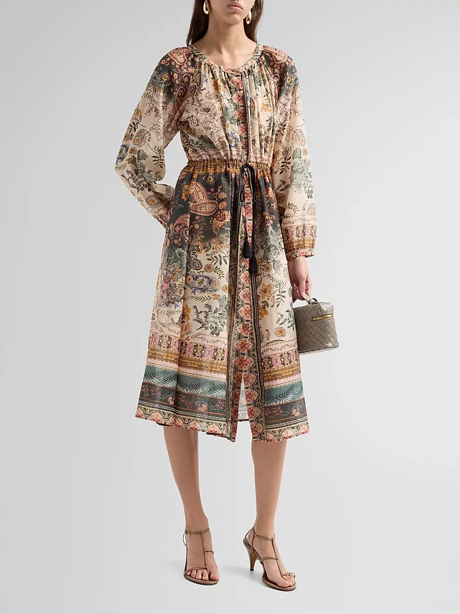 Johnny Was Women's Michaella Printed Cotton-Silk Midi Dress | Thumbnail 4 Johnny Was Women's Michaella Printed Cotton-Silk Midi Dress | Thumbnail 4