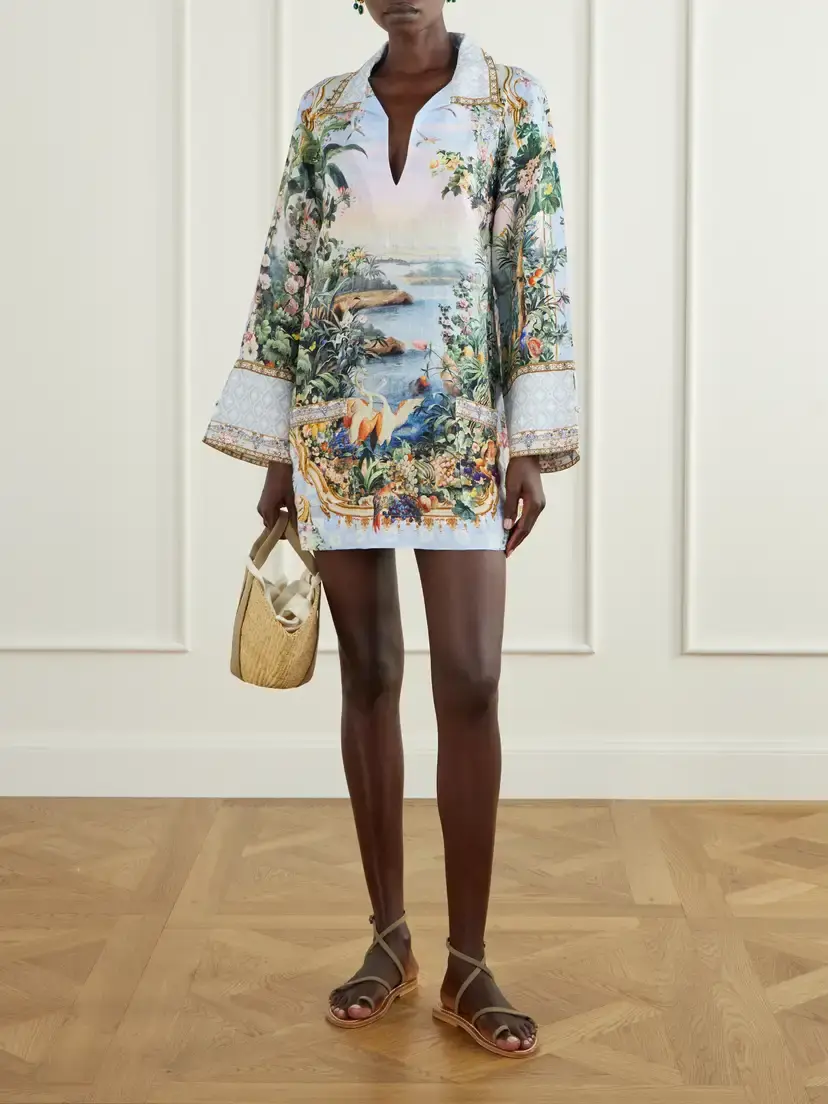 Camilla Sisi Society Crystal-embellished Printed Linen Mini Dress | Thumbnail 2 Camilla Sisi Society Crystal-embellished Printed Linen Mini Dress | Thumbnail 2