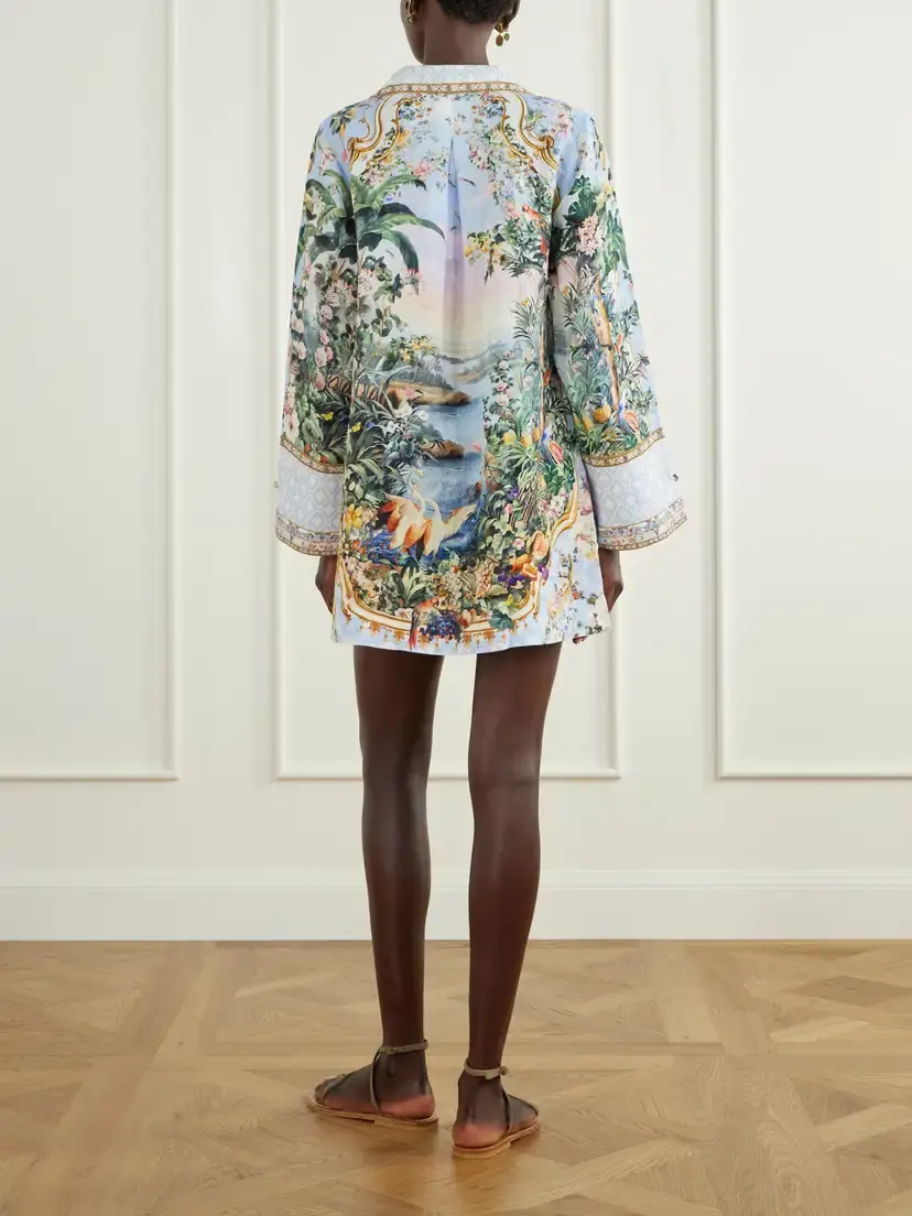 Camilla Sisi Society Crystal-embellished Printed Linen Mini Dress | Thumbnail 3 Camilla Sisi Society Crystal-embellished Printed Linen Mini Dress | Thumbnail 3