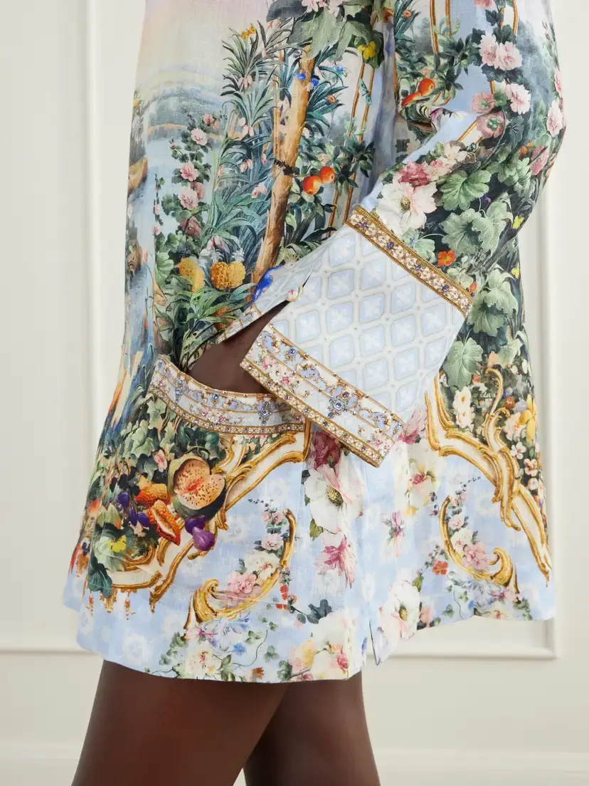 Camilla Sisi Society Crystal-embellished Printed Linen Mini Dress | Thumbnail 4 Camilla Sisi Society Crystal-embellished Printed Linen Mini Dress | Thumbnail 4