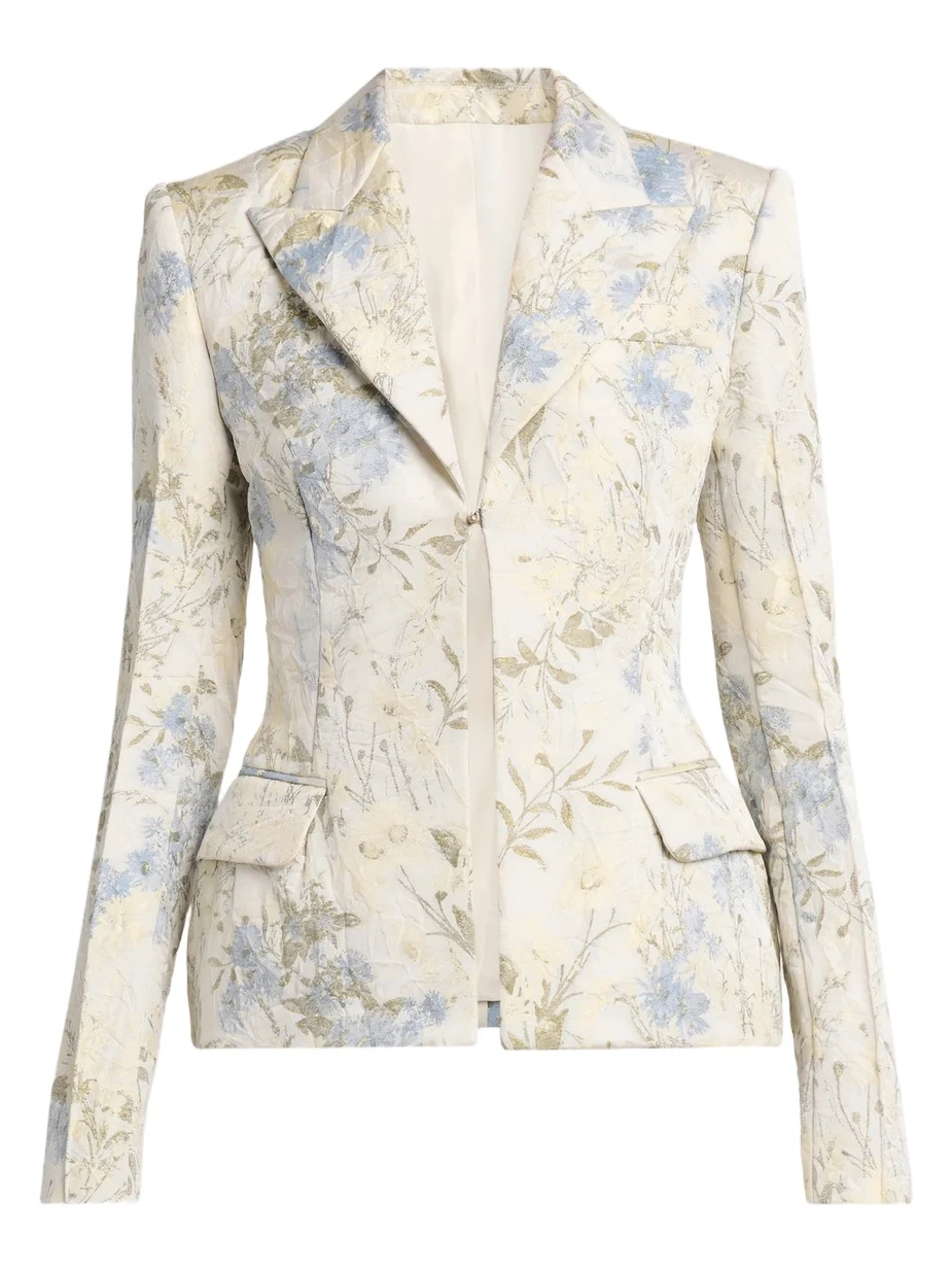 Women's Floral Jacquard Single-Breasted Jacket Women's Floral Jacquard Single-Breasted Jacket