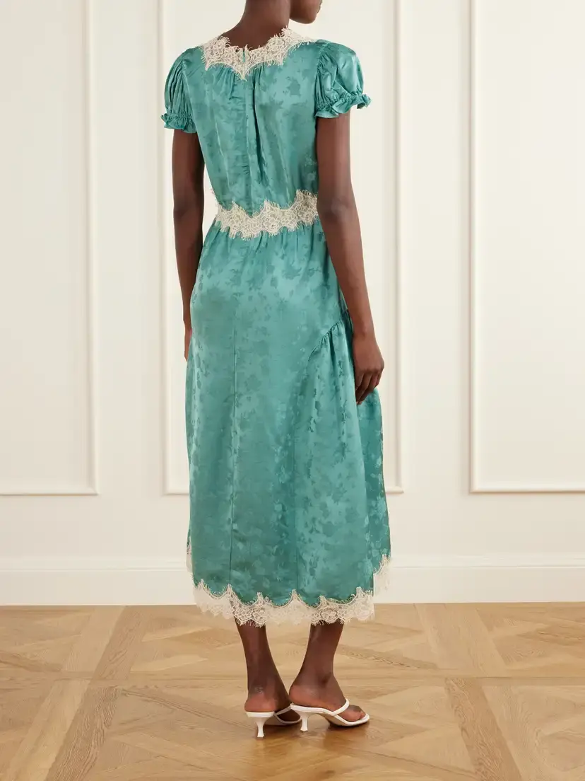 Sea Shay Gathered Lace-trimmed Floral-jacquard Midi Dress | Thumbnail 3 Sea Shay Gathered Lace-trimmed Floral-jacquard Midi Dress | Thumbnail 3