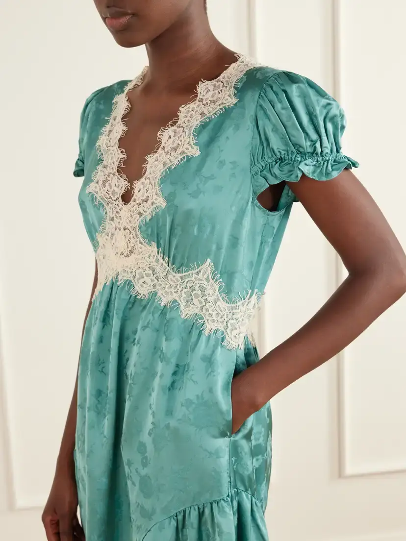 Sea Shay Gathered Lace-trimmed Floral-jacquard Midi Dress | Thumbnail 4 Sea Shay Gathered Lace-trimmed Floral-jacquard Midi Dress | Thumbnail 4