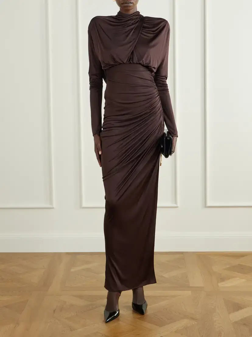 Balmain Draped Jersey Turtleneck Maxi Dress | Thumbnail 2 Balmain Draped Jersey Turtleneck Maxi Dress | Thumbnail 2