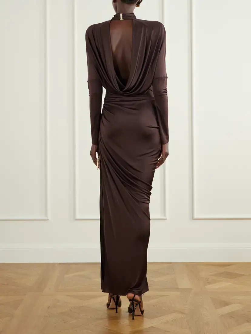 Balmain Draped Jersey Turtleneck Maxi Dress | Thumbnail 3 Balmain Draped Jersey Turtleneck Maxi Dress | Thumbnail 3