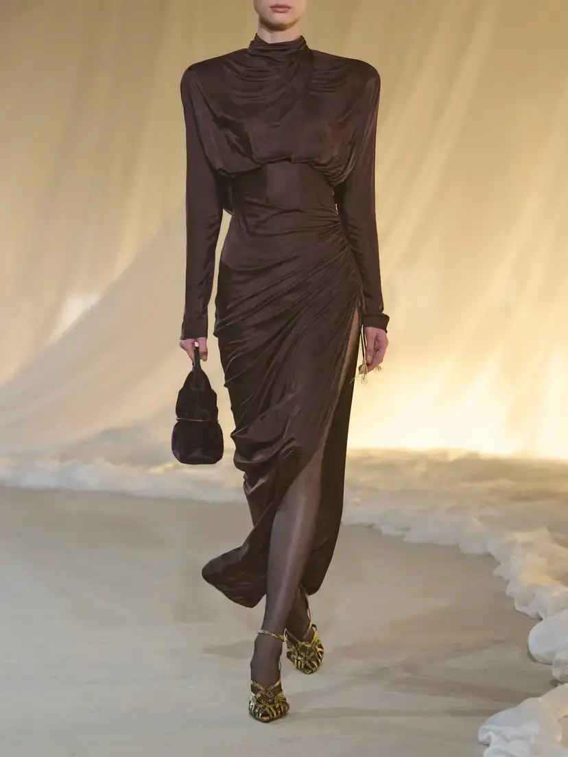 Balmain Draped Jersey Turtleneck Maxi Dress | Thumbnail 5 Balmain Draped Jersey Turtleneck Maxi Dress | Thumbnail 5