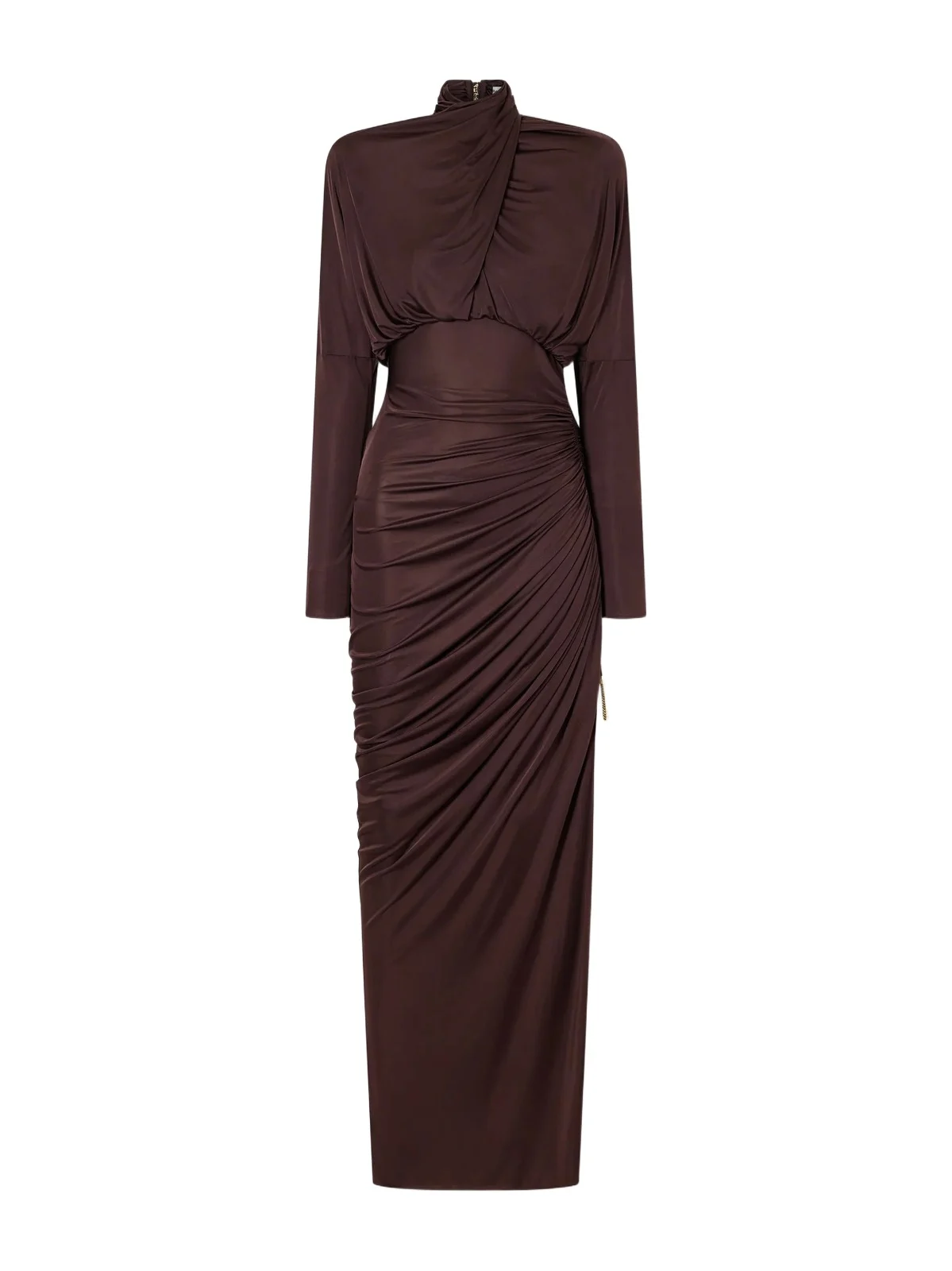 Balmain Draped Jersey Turtleneck Maxi Dress