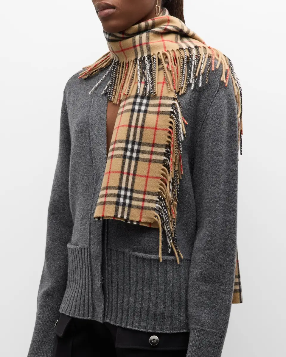 Burberry Vintage Check Fringe Cashmere Scarf | Thumbnail 2
