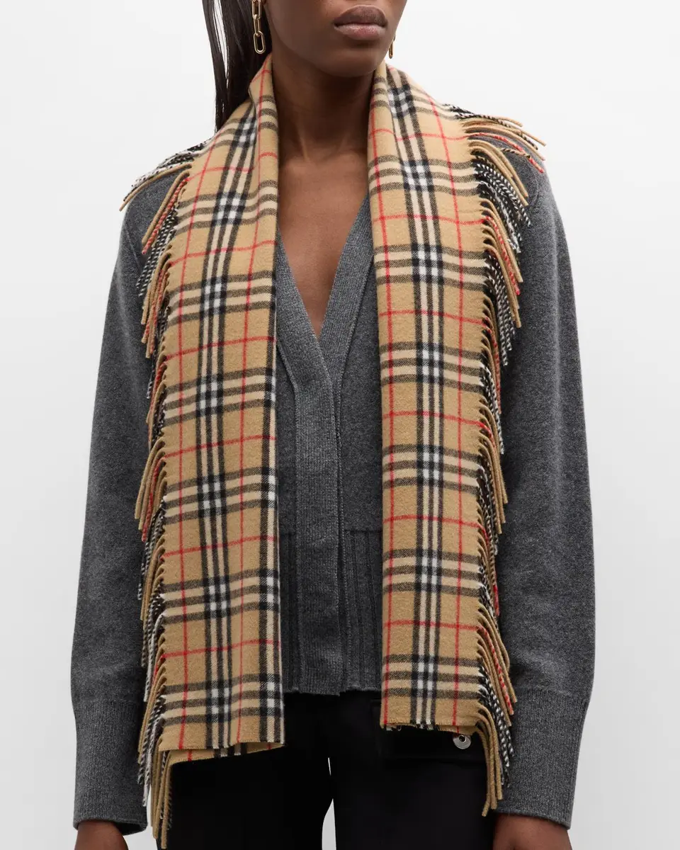 Burberry Vintage Check Fringe Cashmere Scarf | Thumbnail 3