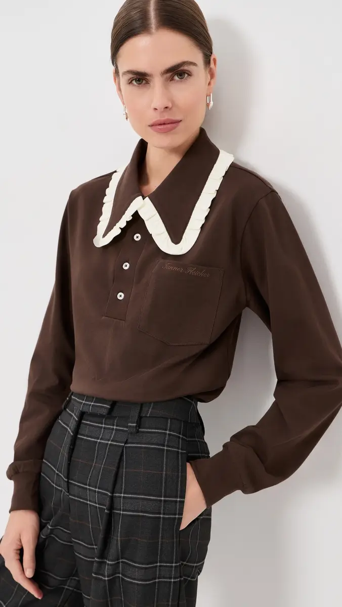 Tanner Fletcher Frank Ruffle Collar Long Sleeve Polo | Thumbnail 2