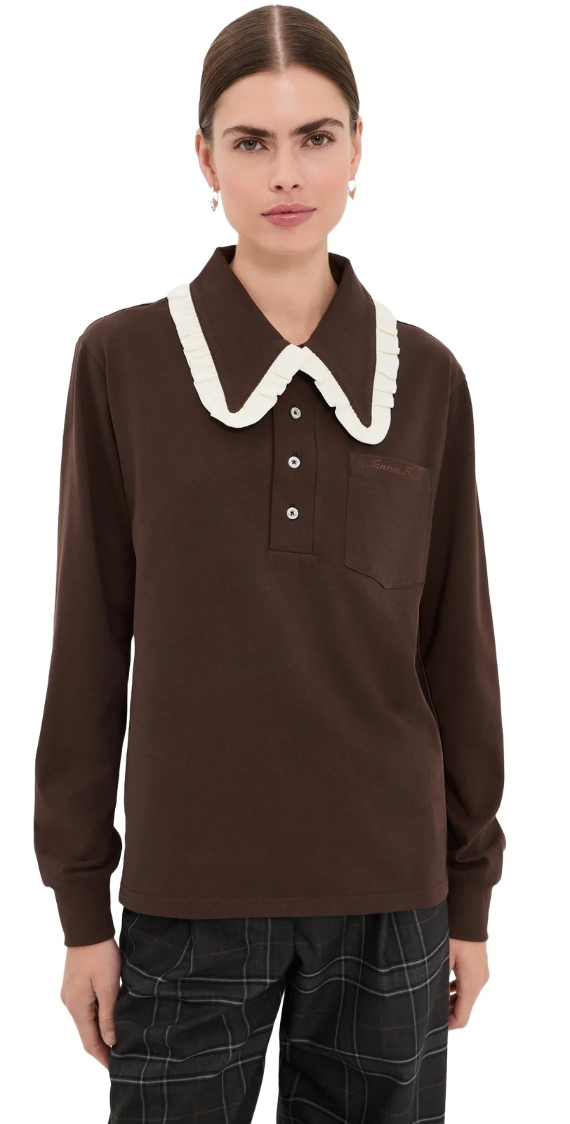 Frank Ruffle Collar Long Sleeve Polo