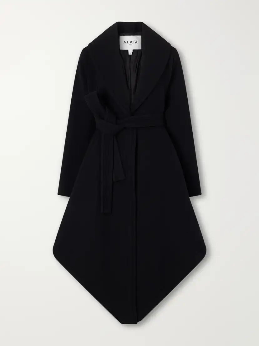 Alaïa Belted Asymmetric Draped Virgin Wool Coat | Thumbnail 2 Alaïa Belted Asymmetric Draped Virgin Wool Coat | Thumbnail 2