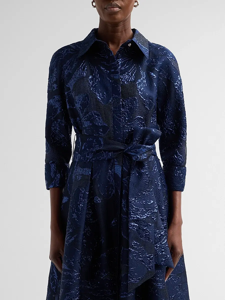 Teri Jon by Rickie Freeman Women's Metallic Jacquard Belted Midi Cocktail Shirtdress | Thumbnail 5 Teri Jon by Rickie Freeman Women's Metallic Jacquard Belted Midi Cocktail Shirtdress | Thumbnail 5