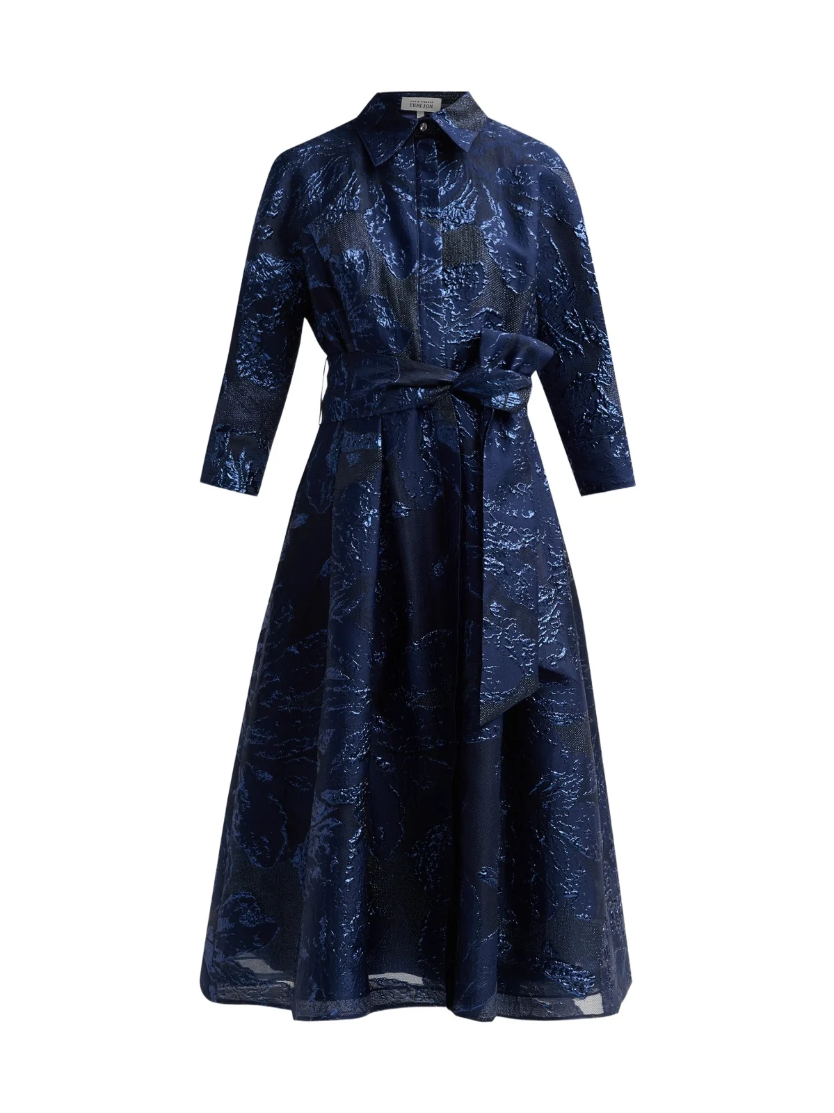 Women's Metallic Jacquard Belted Midi Cocktail Shirtdress