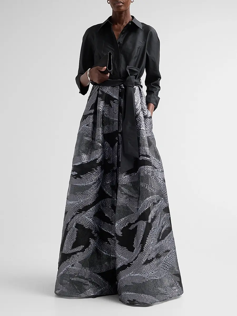 Teri Jon by Rickie Freeman Women's Metallic Organza Taffeta Shirtwaist Gown | Thumbnail 2 Teri Jon by Rickie Freeman Women's Metallic Organza Taffeta Shirtwaist Gown | Thumbnail 2