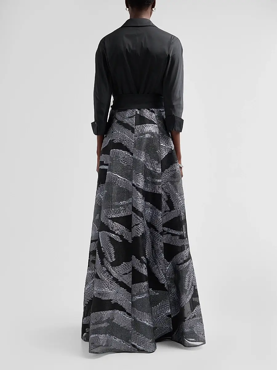 Teri Jon by Rickie Freeman Women's Metallic Organza Taffeta Shirtwaist Gown | Thumbnail 3 Teri Jon by Rickie Freeman Women's Metallic Organza Taffeta Shirtwaist Gown | Thumbnail 3