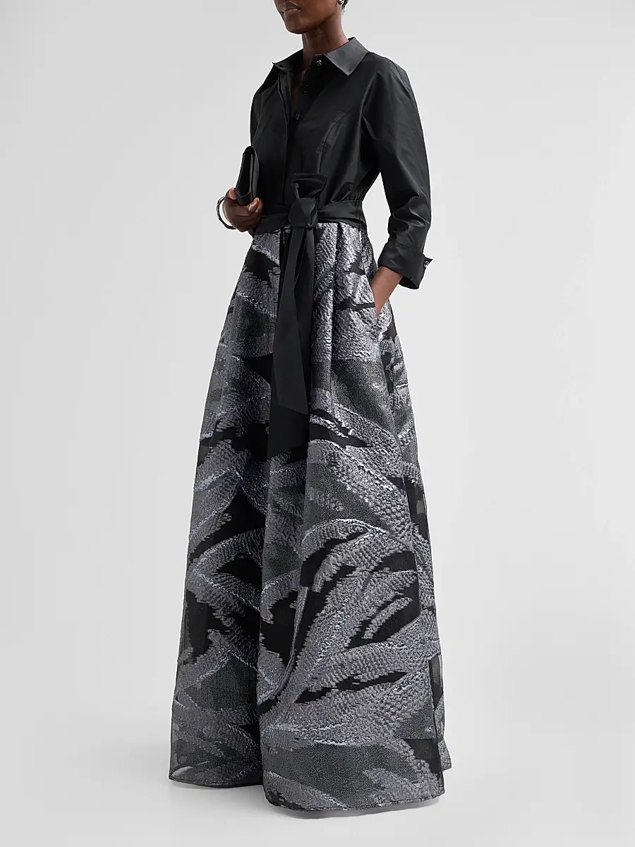 Teri Jon by Rickie Freeman Women's Metallic Organza Taffeta Shirtwaist Gown | Thumbnail 4 Teri Jon by Rickie Freeman Women's Metallic Organza Taffeta Shirtwaist Gown | Thumbnail 4