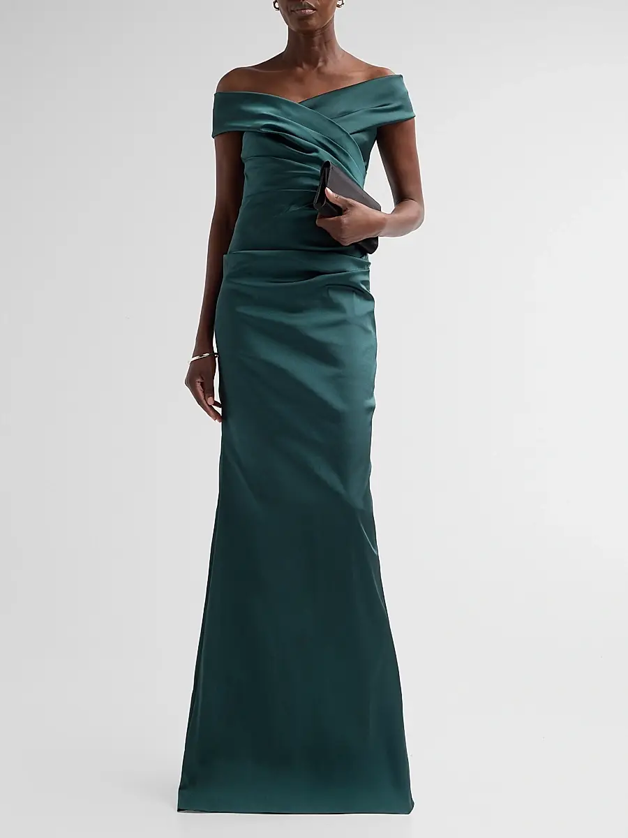 Teri Jon by Rickie Freeman Women's Off-The-Shoulder Ruched Satin Gown | Thumbnail 2 Teri Jon by Rickie Freeman Women's Off-The-Shoulder Ruched Satin Gown | Thumbnail 2