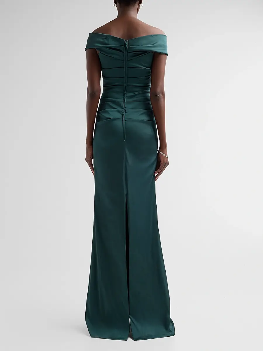 Teri Jon by Rickie Freeman Women's Off-The-Shoulder Ruched Satin Gown | Thumbnail 3 Teri Jon by Rickie Freeman Women's Off-The-Shoulder Ruched Satin Gown | Thumbnail 3