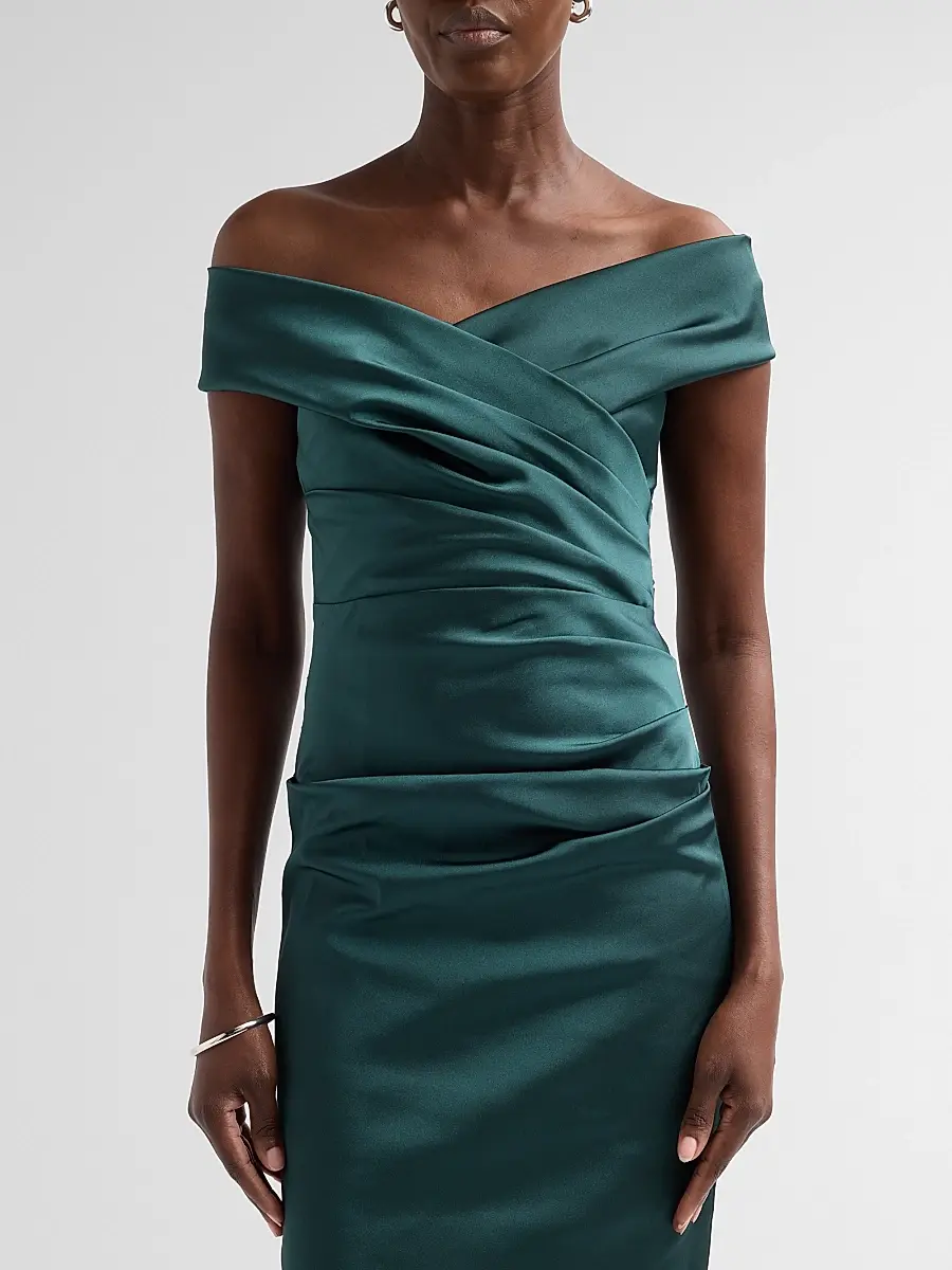 Teri Jon by Rickie Freeman Women's Off-The-Shoulder Ruched Satin Gown | Thumbnail 5 Teri Jon by Rickie Freeman Women's Off-The-Shoulder Ruched Satin Gown | Thumbnail 5