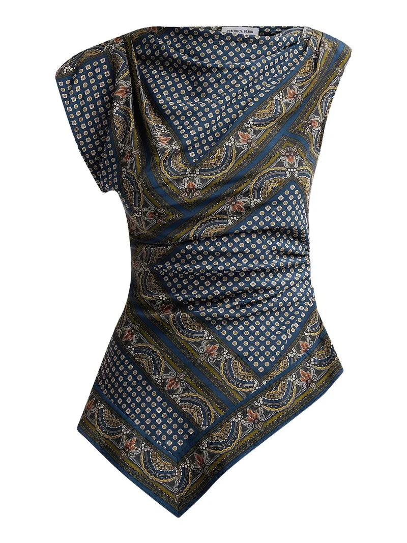 Women's Yvonne Paisley Silk-Blend Asymmetric Top