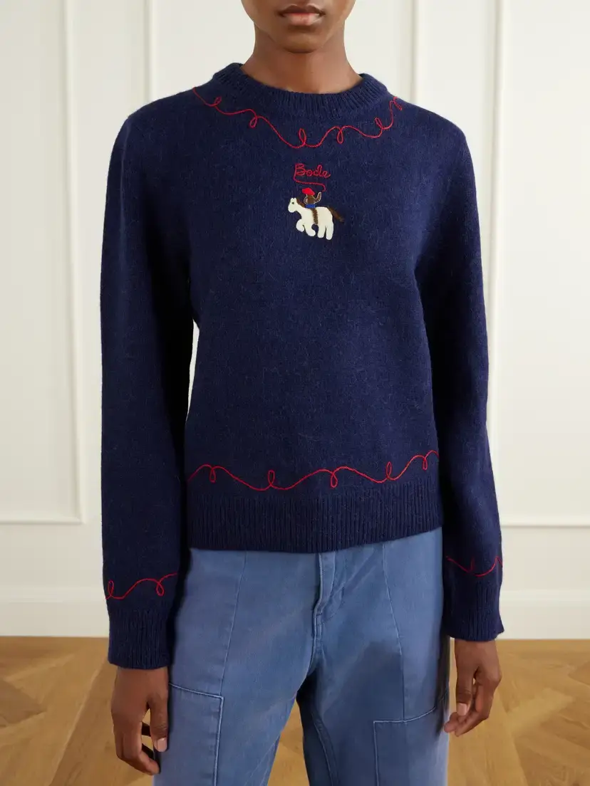 BODE Cowboy Embroidered Appliquéd Alpaca And Merino Wool-blend Sweater | Thumbnail 3