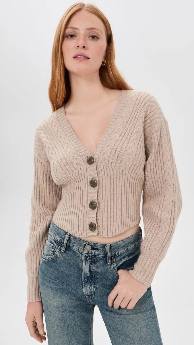 L'Agence Hail V Neck Cable Cardigan | Thumbnail 2