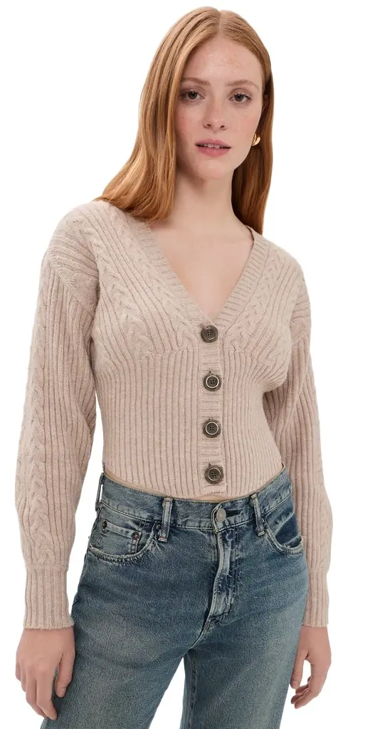 L'Agence Hail V Neck Cable Cardigan