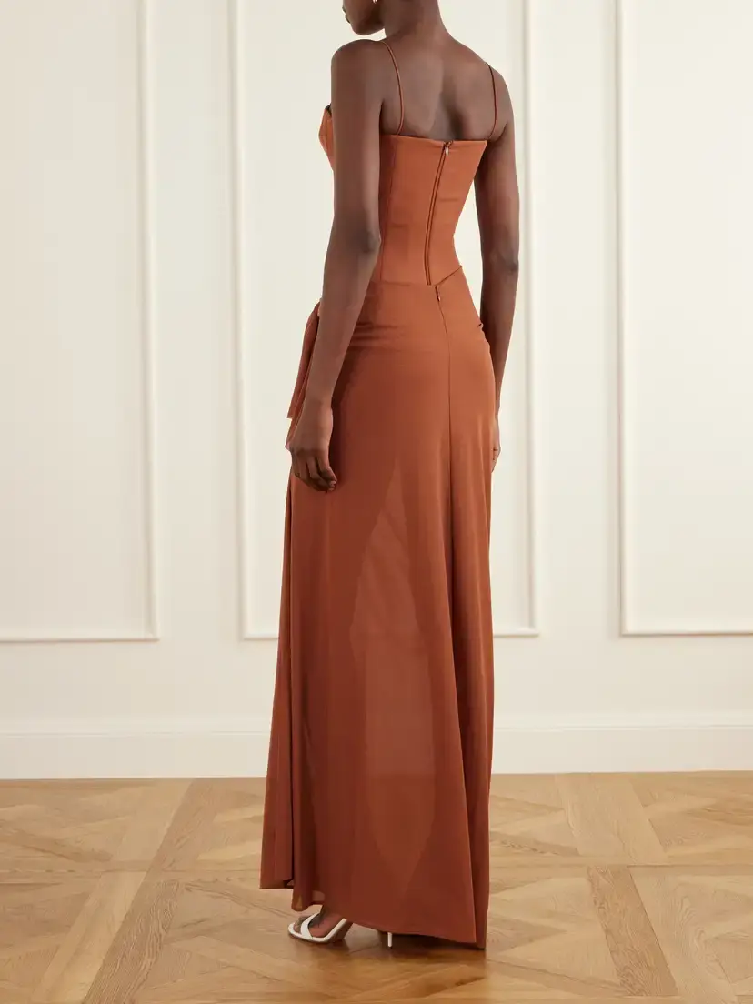 Alex Perry Tie-detailed Draped Powermesh Gown | Thumbnail 3