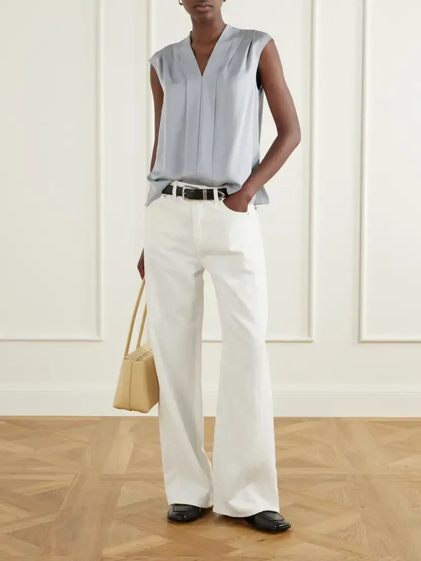 Theory Pleated Silk-satin Blouse | Thumbnail 2 Theory Pleated Silk-satin Blouse | Thumbnail 2