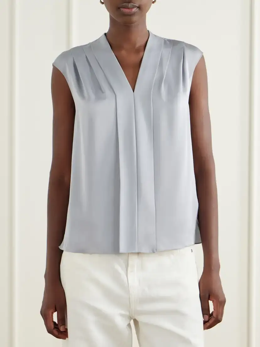 Theory Pleated Silk-satin Blouse | Thumbnail 3 Theory Pleated Silk-satin Blouse | Thumbnail 3