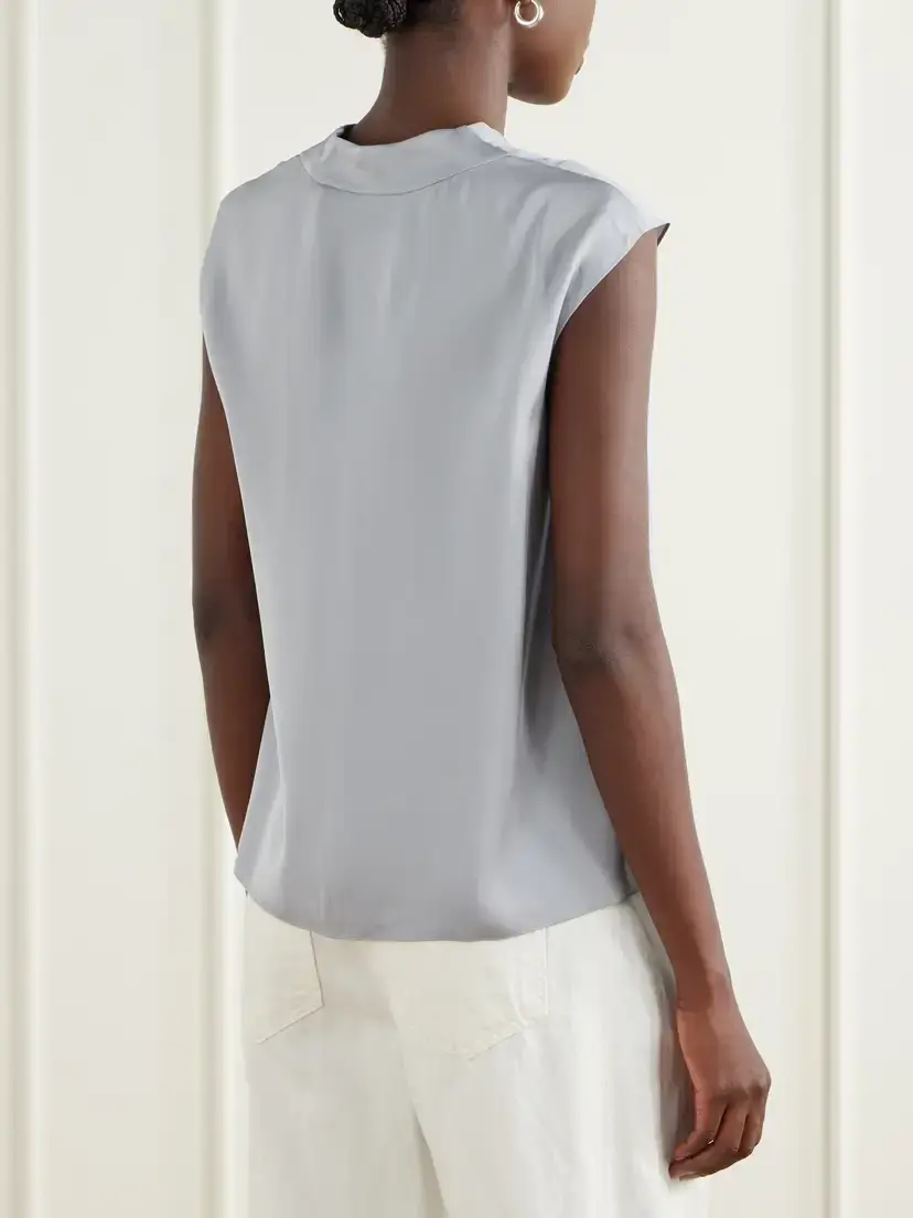 Theory Pleated Silk-satin Blouse | Thumbnail 4 Theory Pleated Silk-satin Blouse | Thumbnail 4