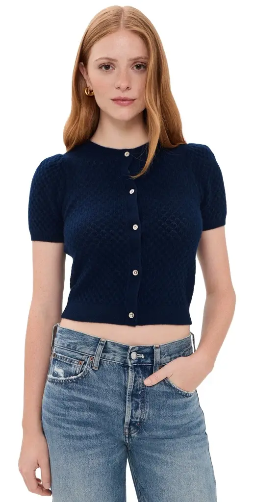 Alice + Olivia Sabine Puff Sleeve Crop Cardigan