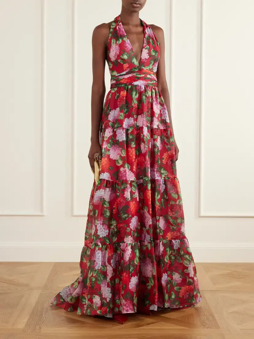 Carolina Herrera Tiered Pleated Floral-print Silk Halterneck Gown | Thumbnail 2 Carolina Herrera Tiered Pleated Floral-print Silk Halterneck Gown | Thumbnail 2