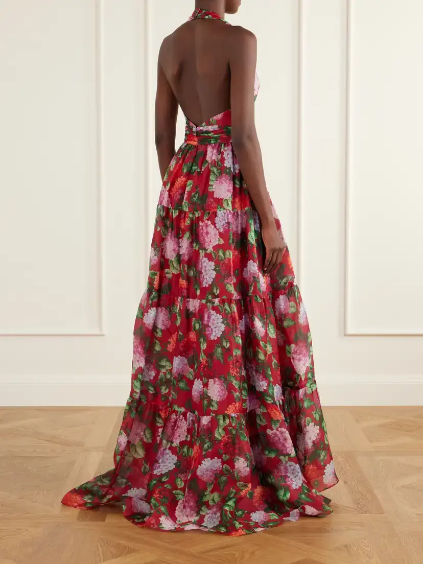 Carolina Herrera Tiered Pleated Floral-print Silk Halterneck Gown | Thumbnail 3 Carolina Herrera Tiered Pleated Floral-print Silk Halterneck Gown | Thumbnail 3