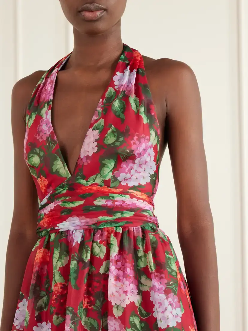 Carolina Herrera Tiered Pleated Floral-print Silk Halterneck Gown | Thumbnail 4 Carolina Herrera Tiered Pleated Floral-print Silk Halterneck Gown | Thumbnail 4