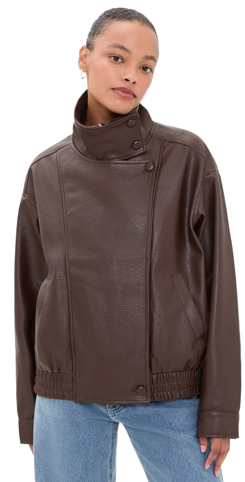 Funnel Faux Leather Jacket