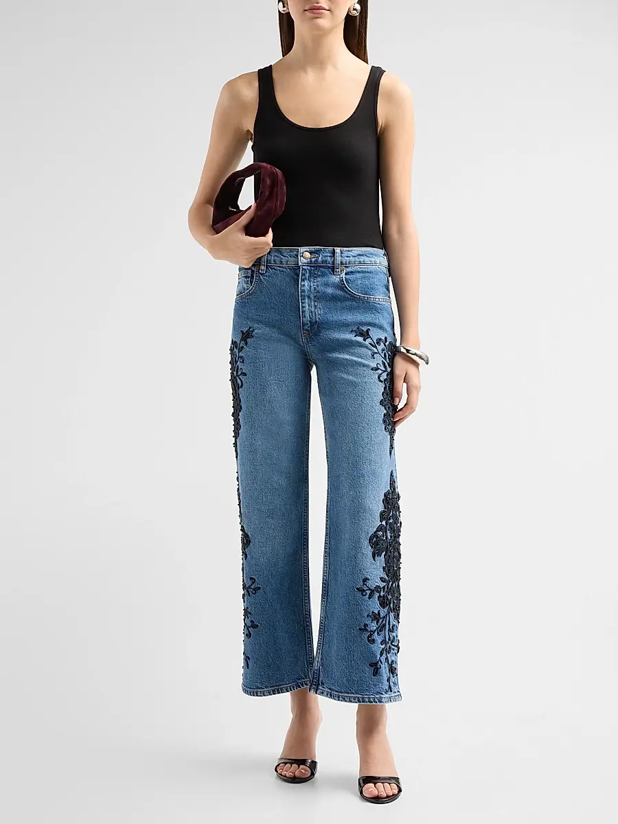 Ramy Brook Women's Lea Beaded High-Rise Wide-Leg Crop Jeans | Thumbnail 2 Ramy Brook Women's Lea Beaded High-Rise Wide-Leg Crop Jeans | Thumbnail 2