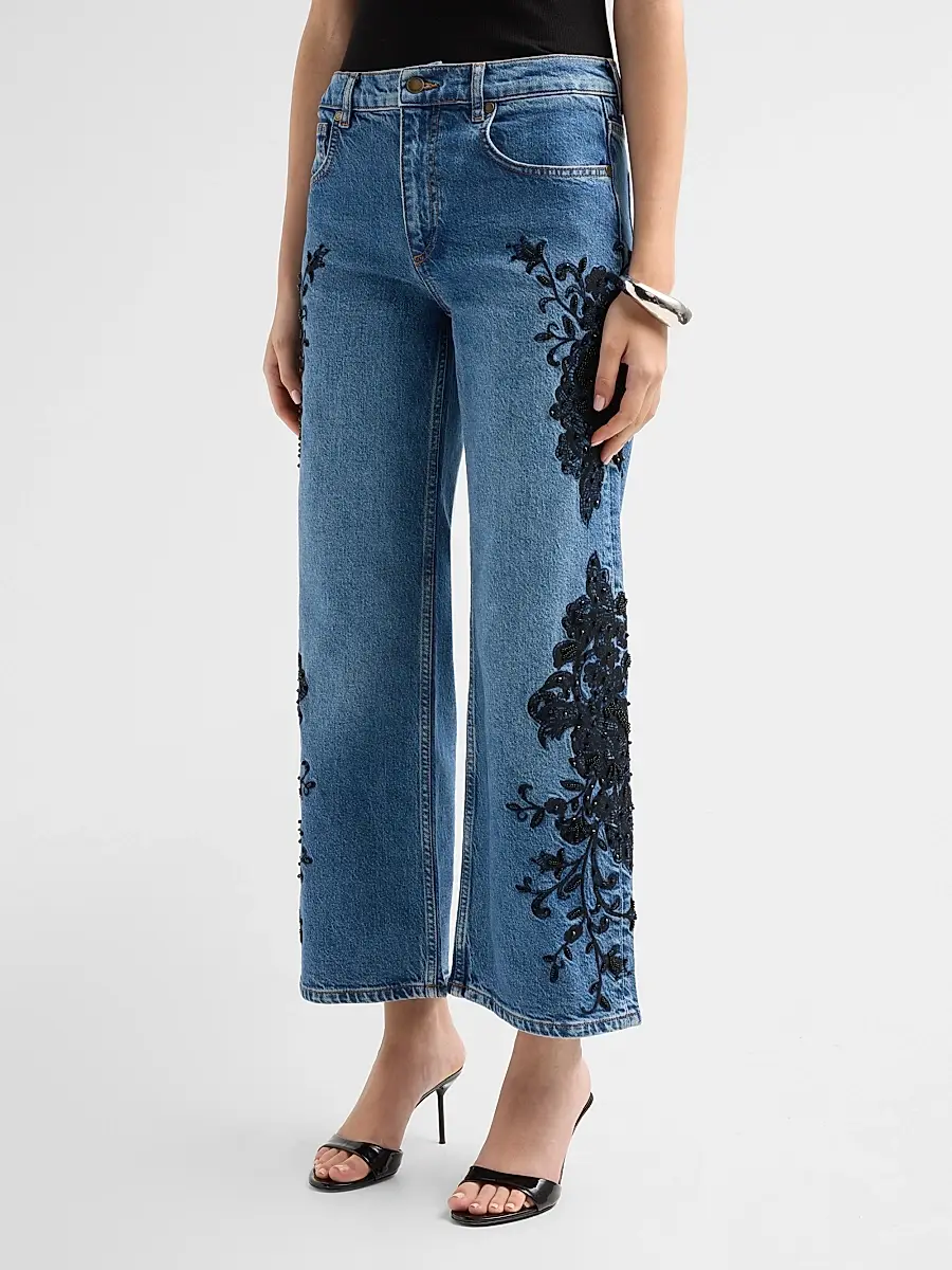 Ramy Brook Women's Lea Beaded High-Rise Wide-Leg Crop Jeans | Thumbnail 4 Ramy Brook Women's Lea Beaded High-Rise Wide-Leg Crop Jeans | Thumbnail 4