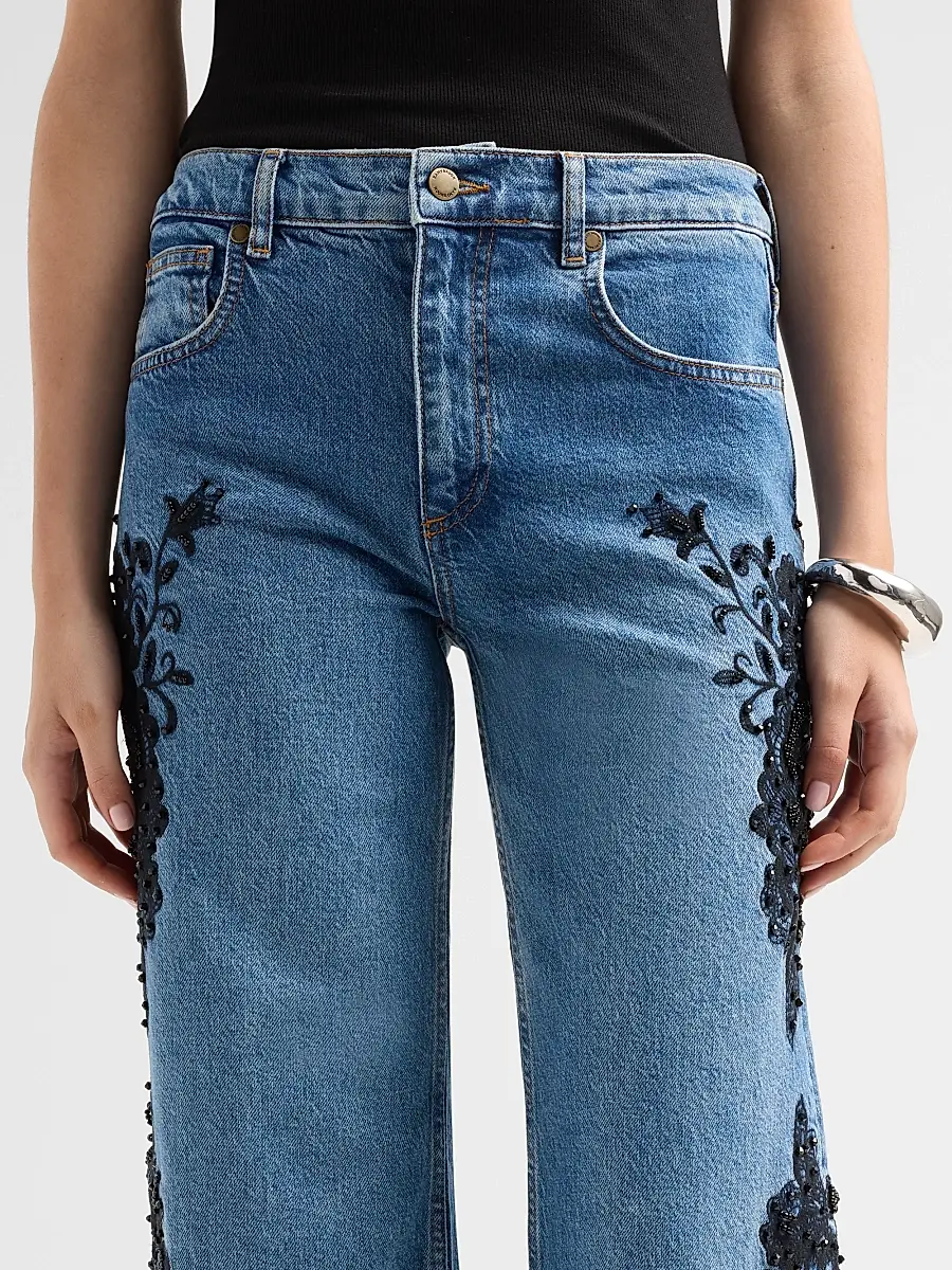 Ramy Brook Women's Lea Beaded High-Rise Wide-Leg Crop Jeans | Thumbnail 5 Ramy Brook Women's Lea Beaded High-Rise Wide-Leg Crop Jeans | Thumbnail 5